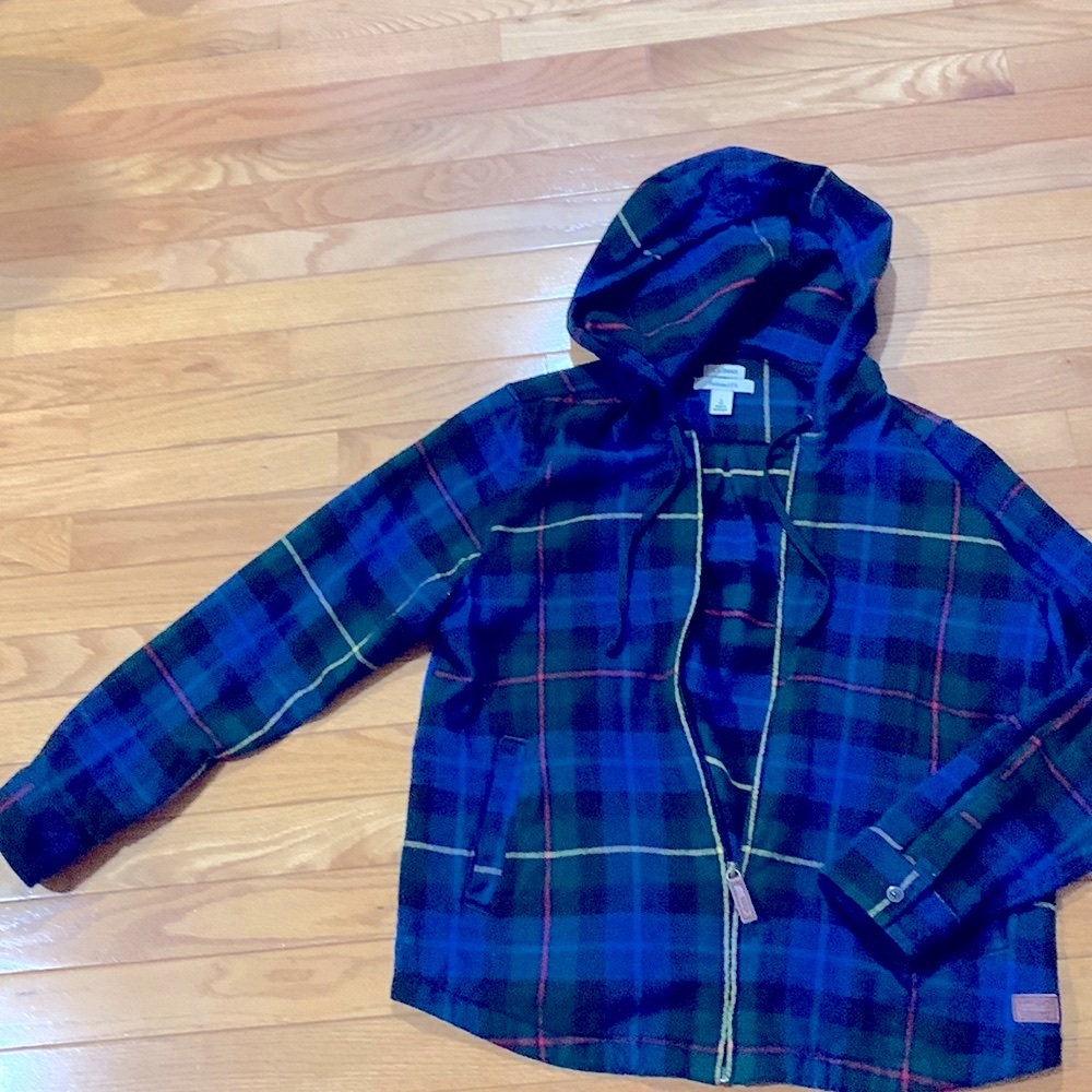 LL Bean flannel Shirts Relaxed Zip Hoodie
